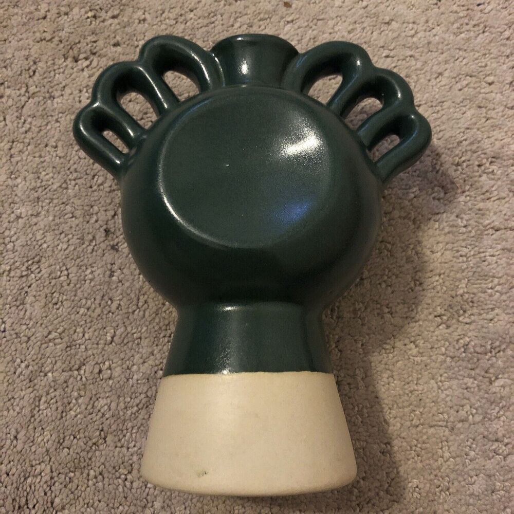 Anthropologie Peacock Flower Bud Vase Green Cream Matte Glossy Ceramic Stoneware